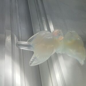 Bird Signed Sabino Paris Opalescent Art Glass RESTING Figurine Statue Etched